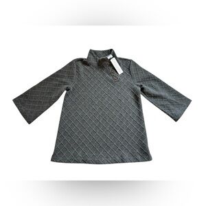 Soft Surroundings Womens Small Jaquard 3/4 sleeve pullover Top gray NWT